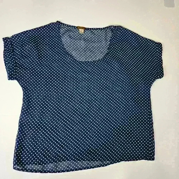 Copper Key Navy/White Polka Dot Sheer Top Size Large - Picture 1 of 7